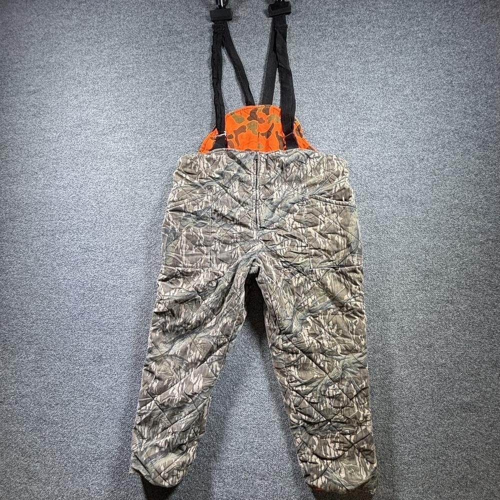 Vintage Johnson Bib Overall Mens XL Green Insulated Tree-bark Camo Reversible